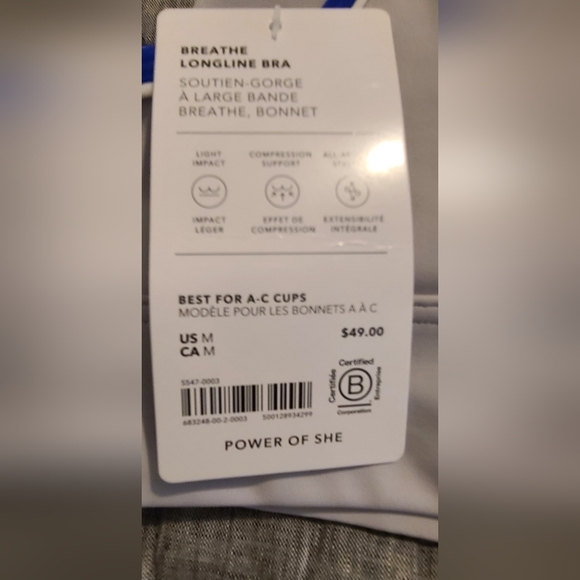 Athleta Breathe Longline Bra - Sports Gray/Silver with Blue Trim - Picture 3 of 4